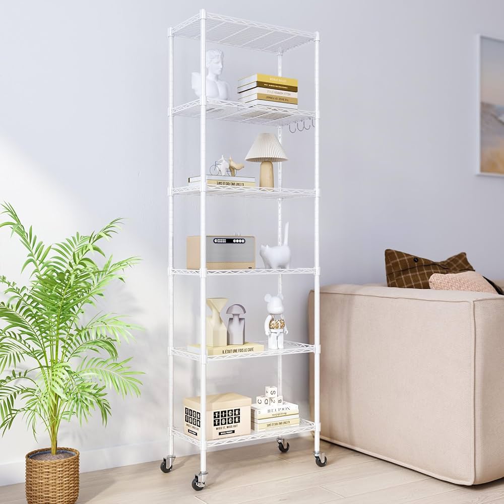 Amazon.co.jp: NATRKE メタルラック 6段 ホワイト キャスター付き