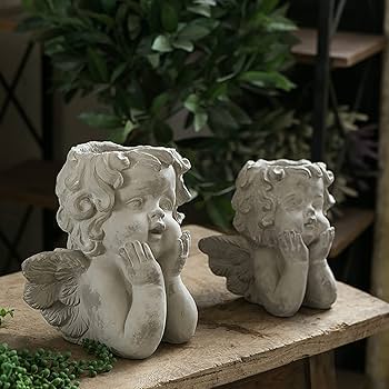 Amazon.co.jp: 天使の像 細工 頭 顔 プランター,装飾 セメント