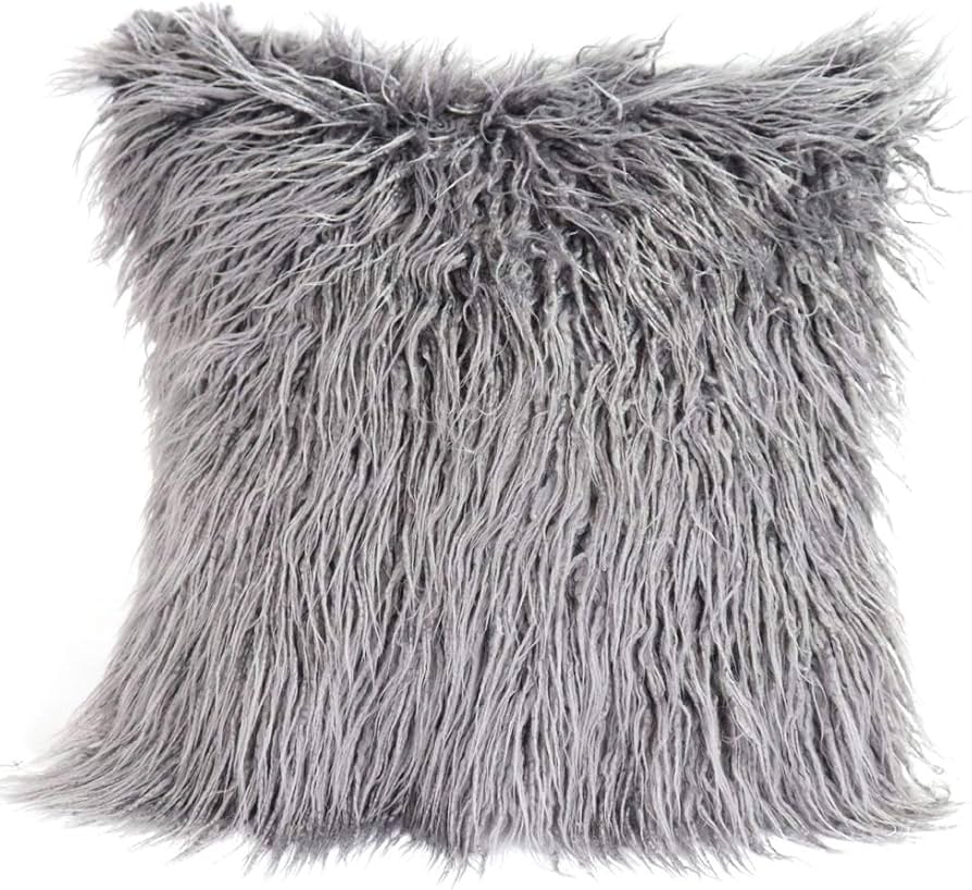 Amazon.co.jp: クッションカバー ロングファー フェイクファー グレー