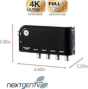 Amazon | GE 4ウェイHDデジタルTVアンテナアンプ 低ノイズアンテナ信号