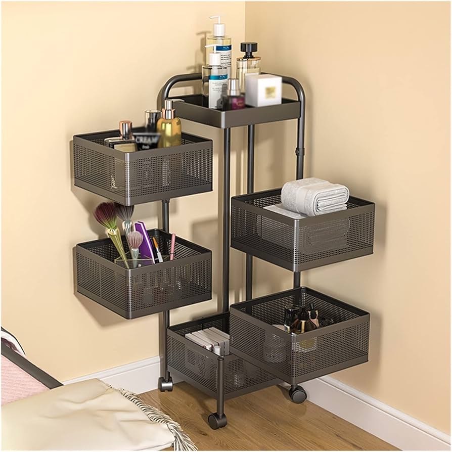 Amazon｜キッチンワゴン 収納カート キャスター付き 5段 天板付き 回転