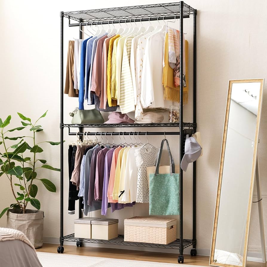 Amazon｜ドウシシャ ルミナス ノワール ハンガーラック 2段 幅110 奥行