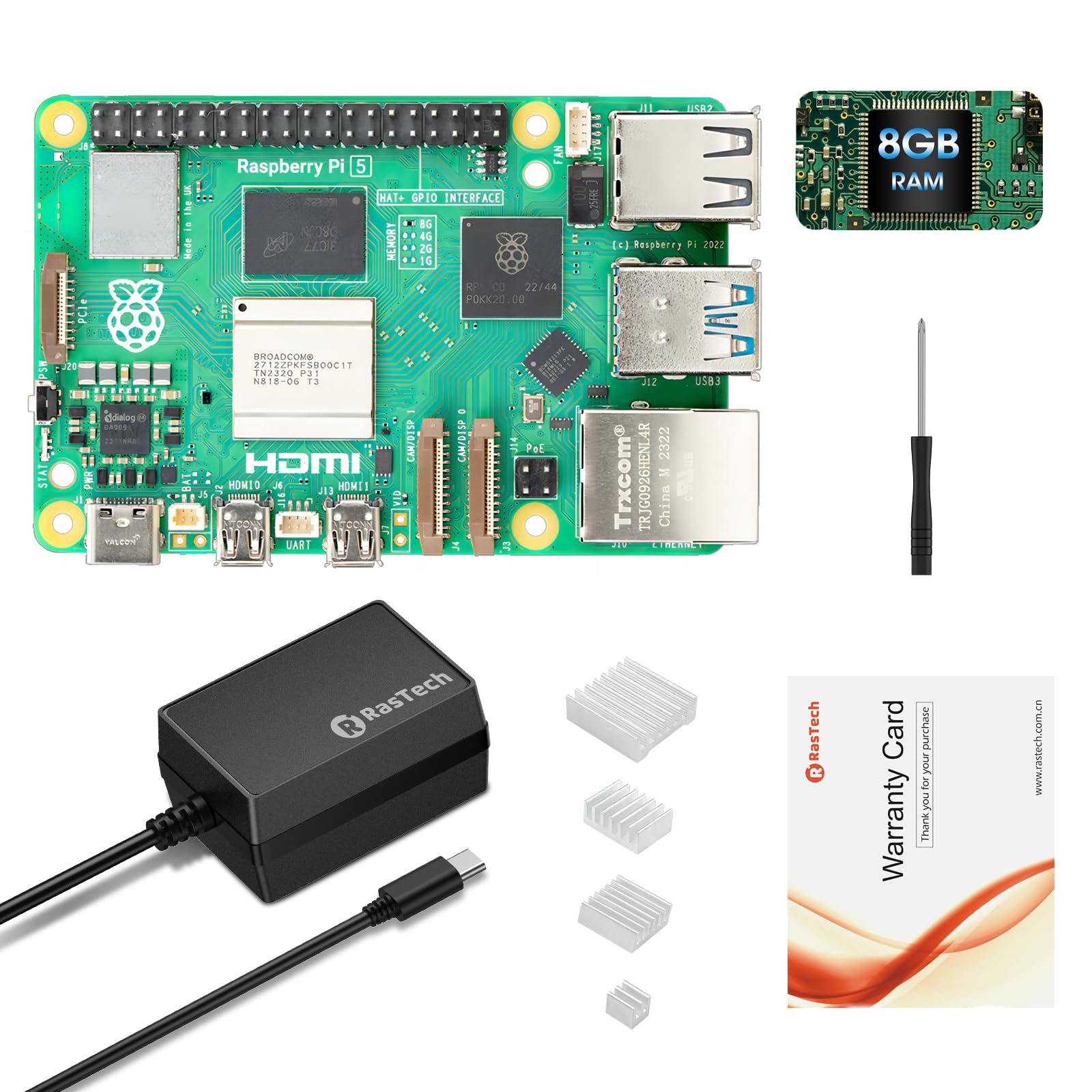 Amazon.com: RasTech Raspberry Pi 5 Kit 8GB RAM with 27W PD Power