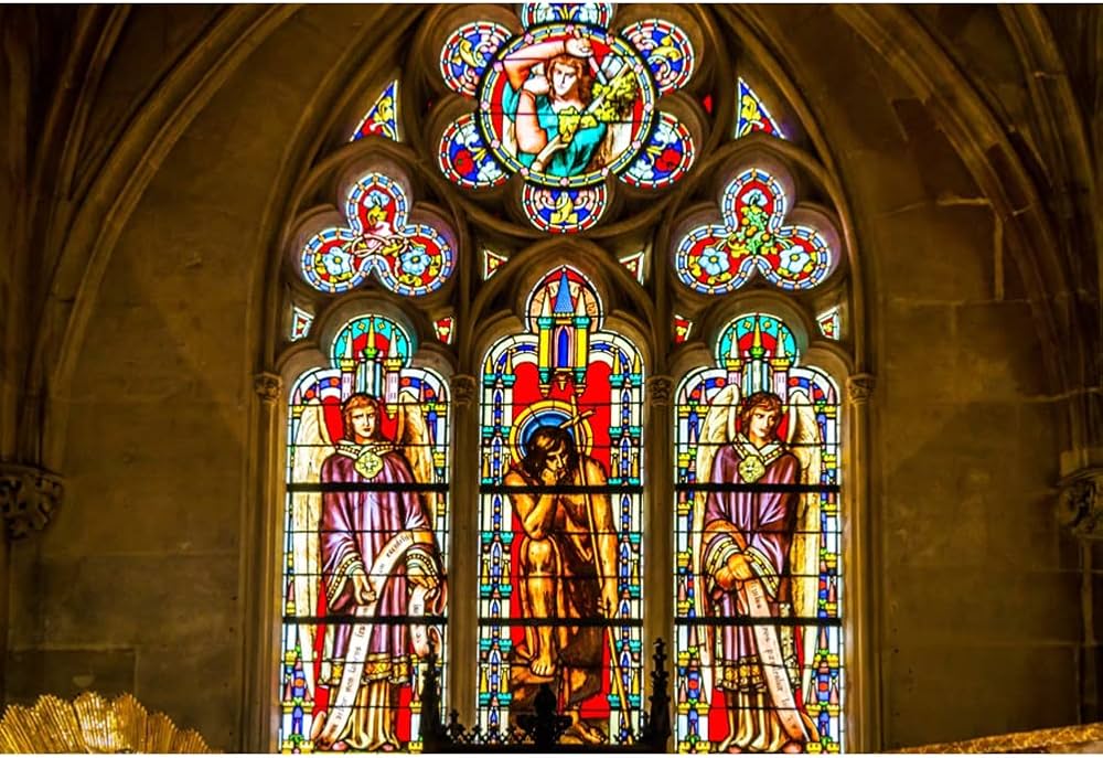 Amazon | YongFoto 10x8フィート 天使 ステンドグラス ウィンドウ背景