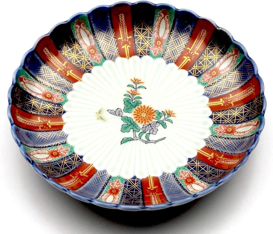 Amazon | 林九郎窯 古伊万里風 染錦地紋 4号皿5枚組 波佐見焼 | 林