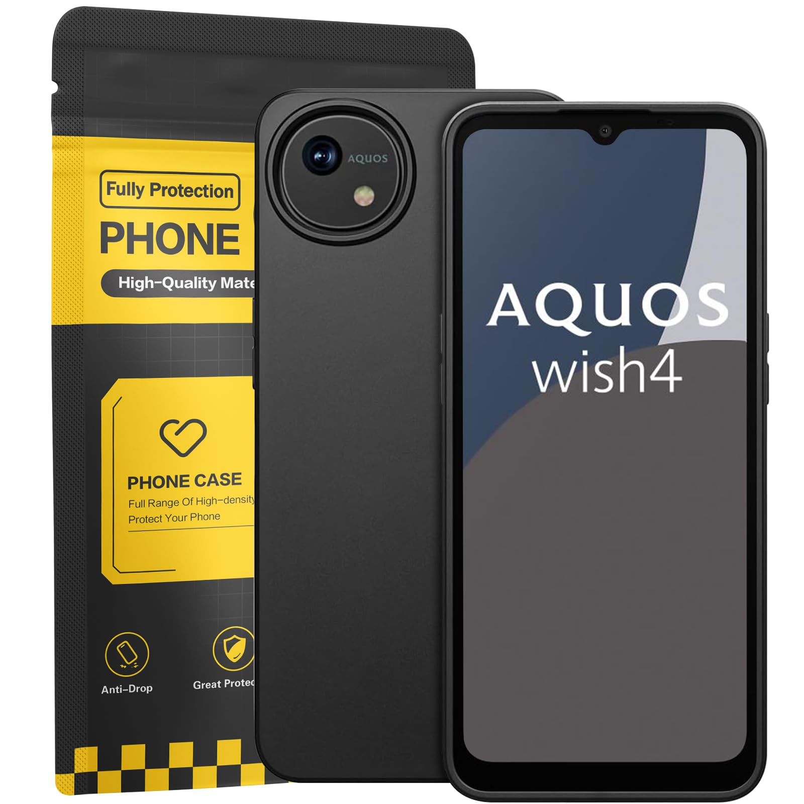Amazon.co.jp: Aquos Wish4 ケース ブラック 耐衝撃 落下防止 指紋防止