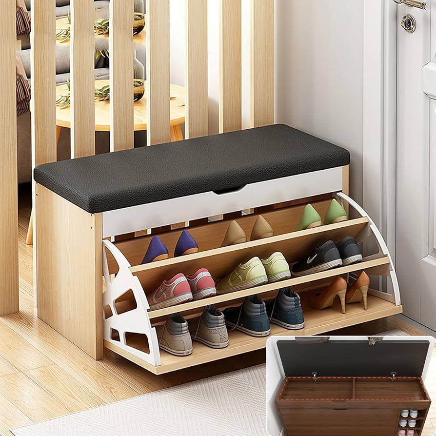 Amazon｜玄関ベンチ シューズラック 収納ベンチ コンパクト 下駄箱
