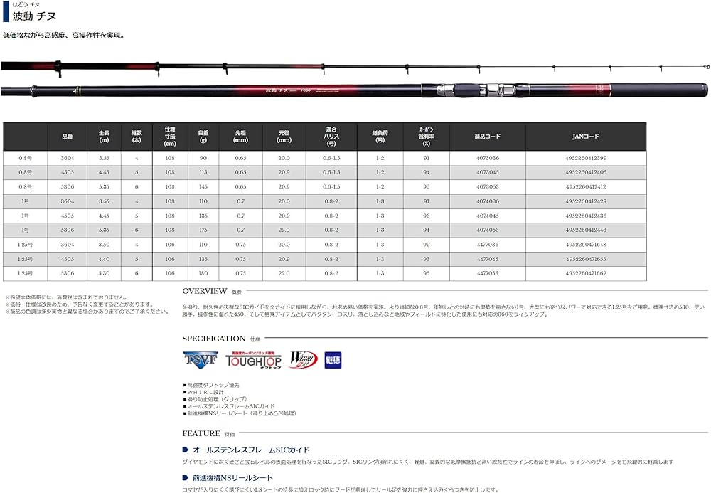 Amazon | 宇崎日新 ロッド 波動 チヌ 0.8号 360 | 宇崎日新 | チヌ竿