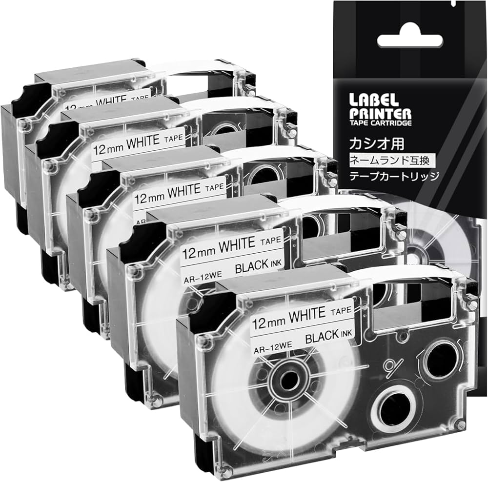 Amazon | 互換ネームランド テープ 12mm 白 XR-12WE 白地黒文字 互換