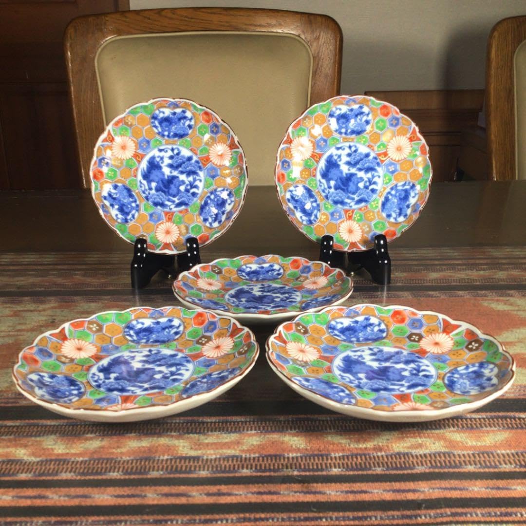 庫山窯 『金彩獅子牡丹』 小皿 お茶茶碗 5組 急須 大皿