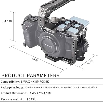 Câmera Tilta Cage TA-T01-B-G BMPCC 4K 6K Blackmagic Pocket Cinema