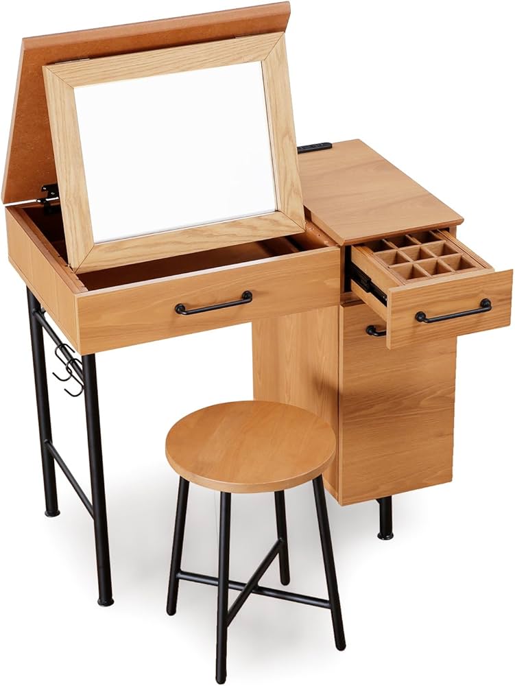 Amazon｜LOWYA ロウヤ 鏡台 ドレッサー 半完成品 天然木 収納 2口