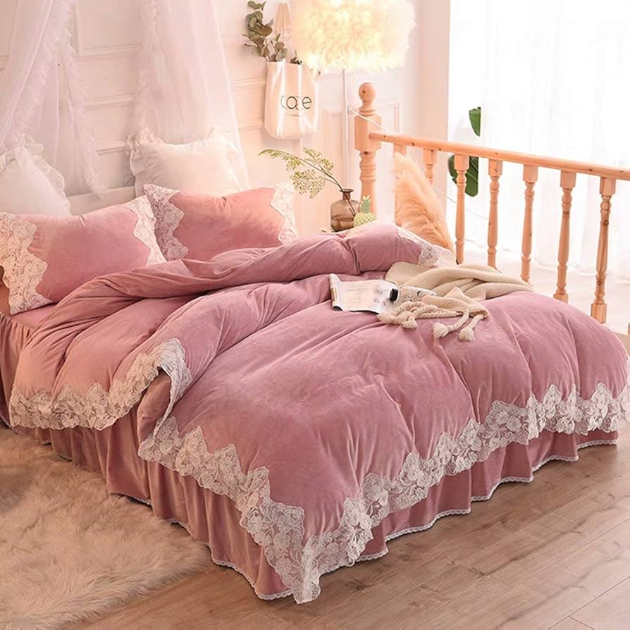 Amazon｜寝具カバー4点セット セミダブル 姫系 レース おしゃれ ピンク