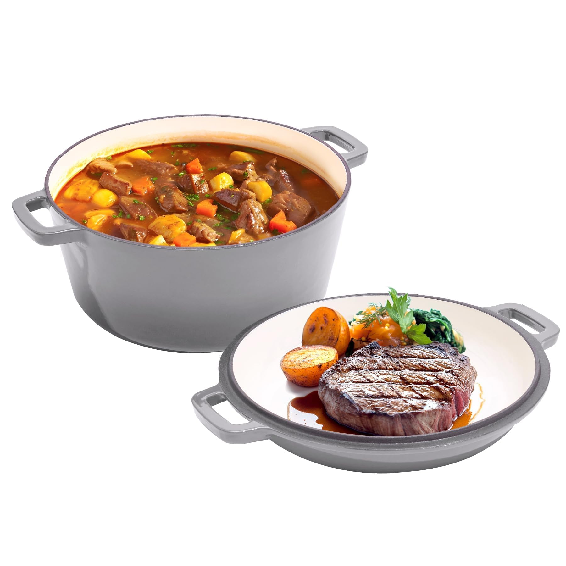 Amazon.co.jp: 2 in 1 エナメル鋳鉄ダッチオーブンポット 6クォート 2