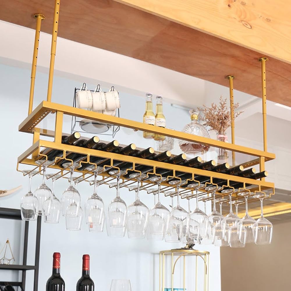 Amazon｜吊り下げワインボトルホルダー ワイングラス収納 ワイングラス