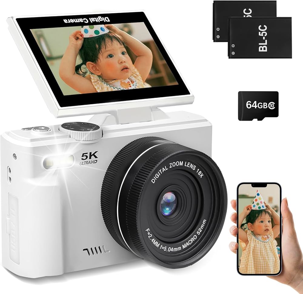 Amazon | デジカメ 5K デジタルカメラ 5K録画 7500万画素 Wi-Fi機能 AF