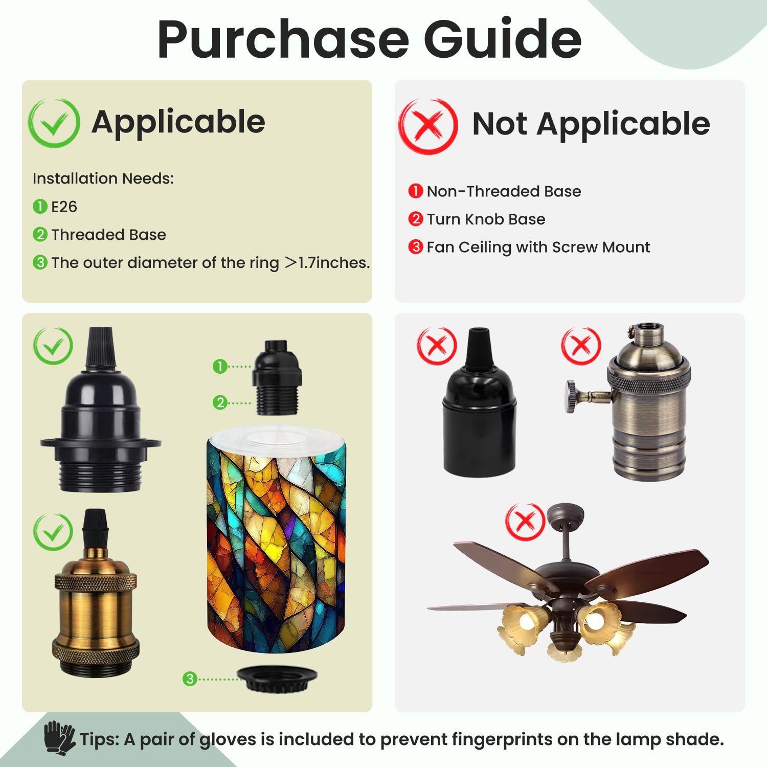 2 Pack Cylinder Glass Lamp Shade Colorful stained glass window