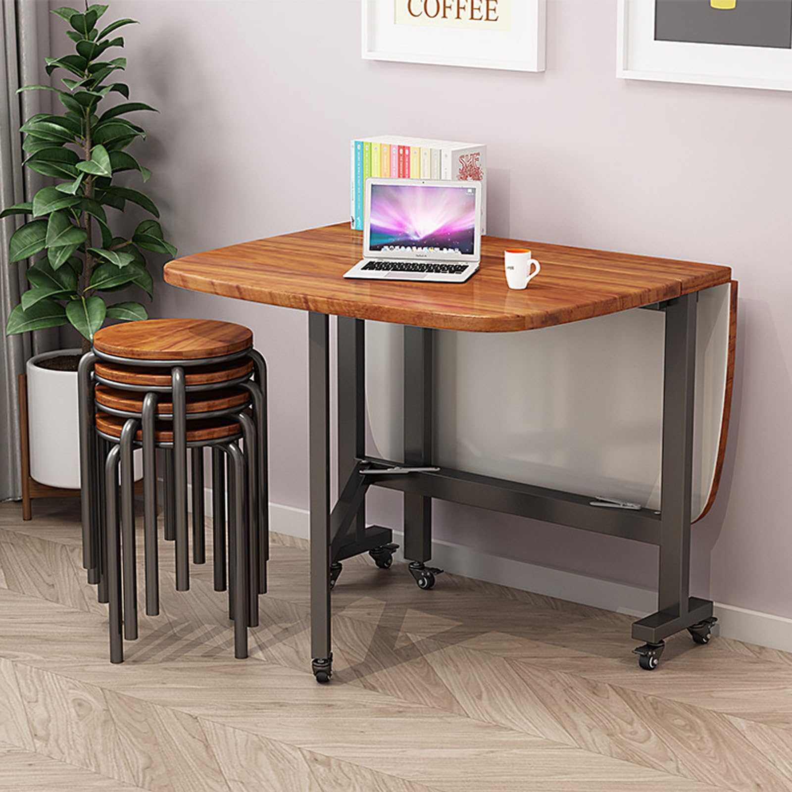 Amazon｜木製折りたたみダイニングテーブル、キャスター付き伸縮式