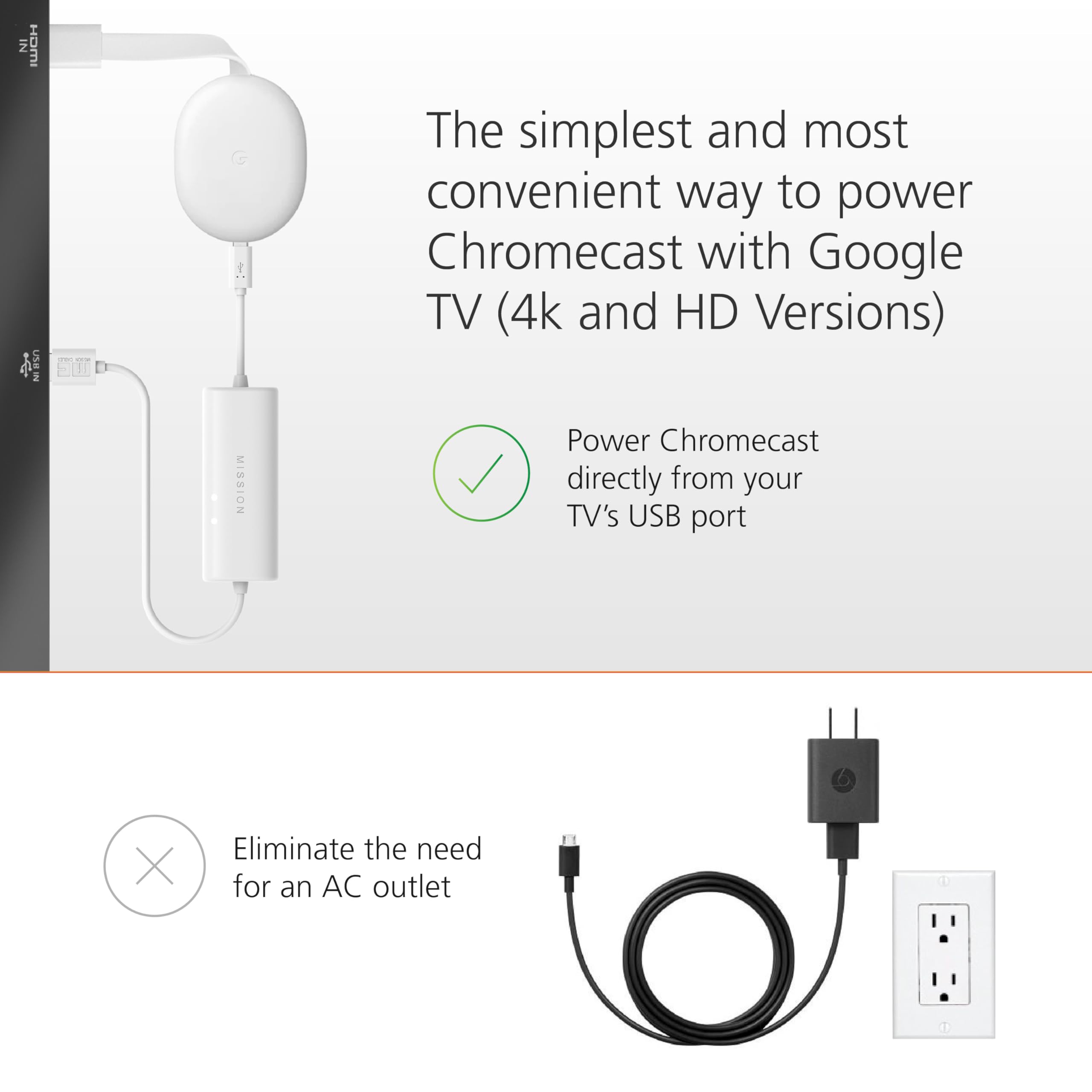 Amazon.co.jp: Mission Cables Chromecast with Google TV 専用 USB