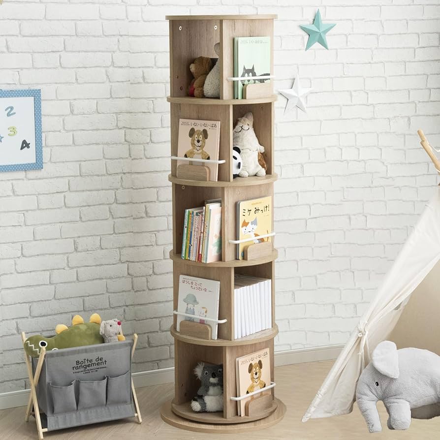 Amazon.co.jp: タンスのゲン 絵本ラック 回転式 5段 スリム 木製 回転