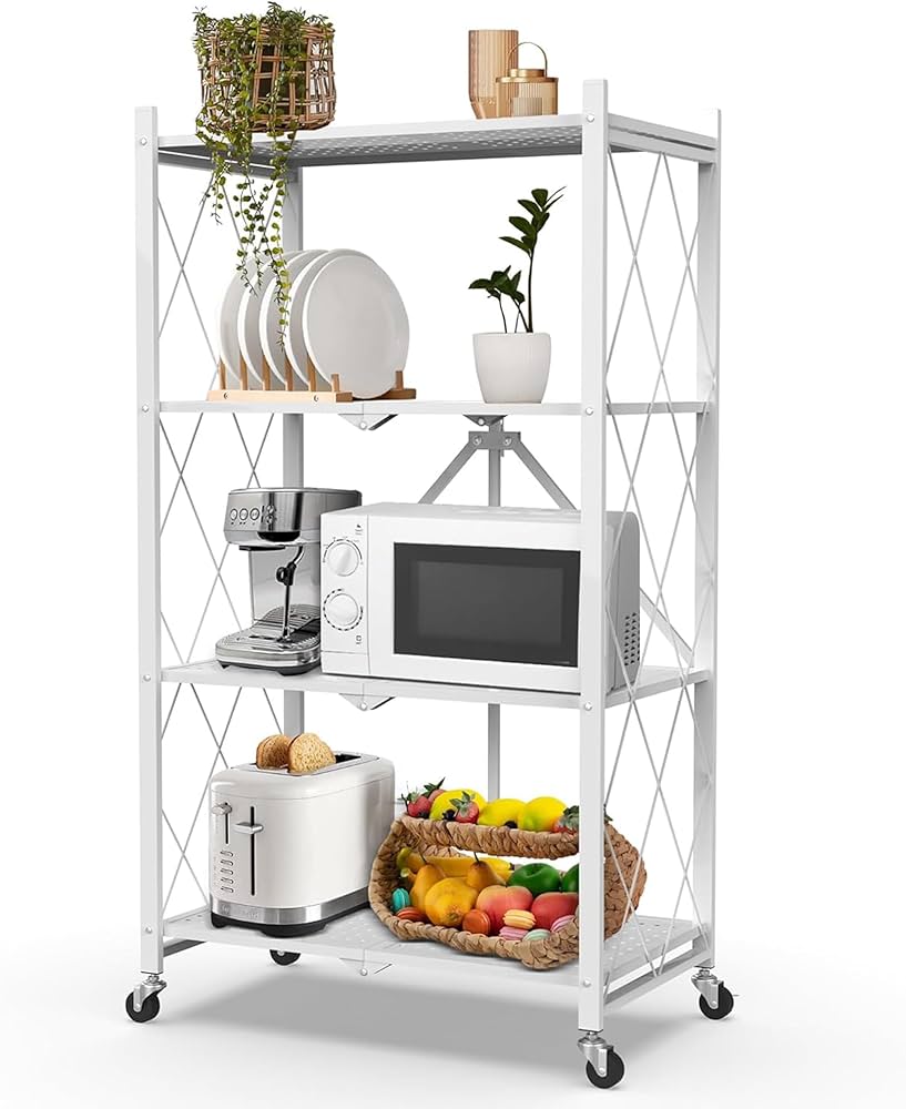 Amazon｜4段 折りたたみ棚 幅71×奥行34×高さ127cm 収納ラック スチール