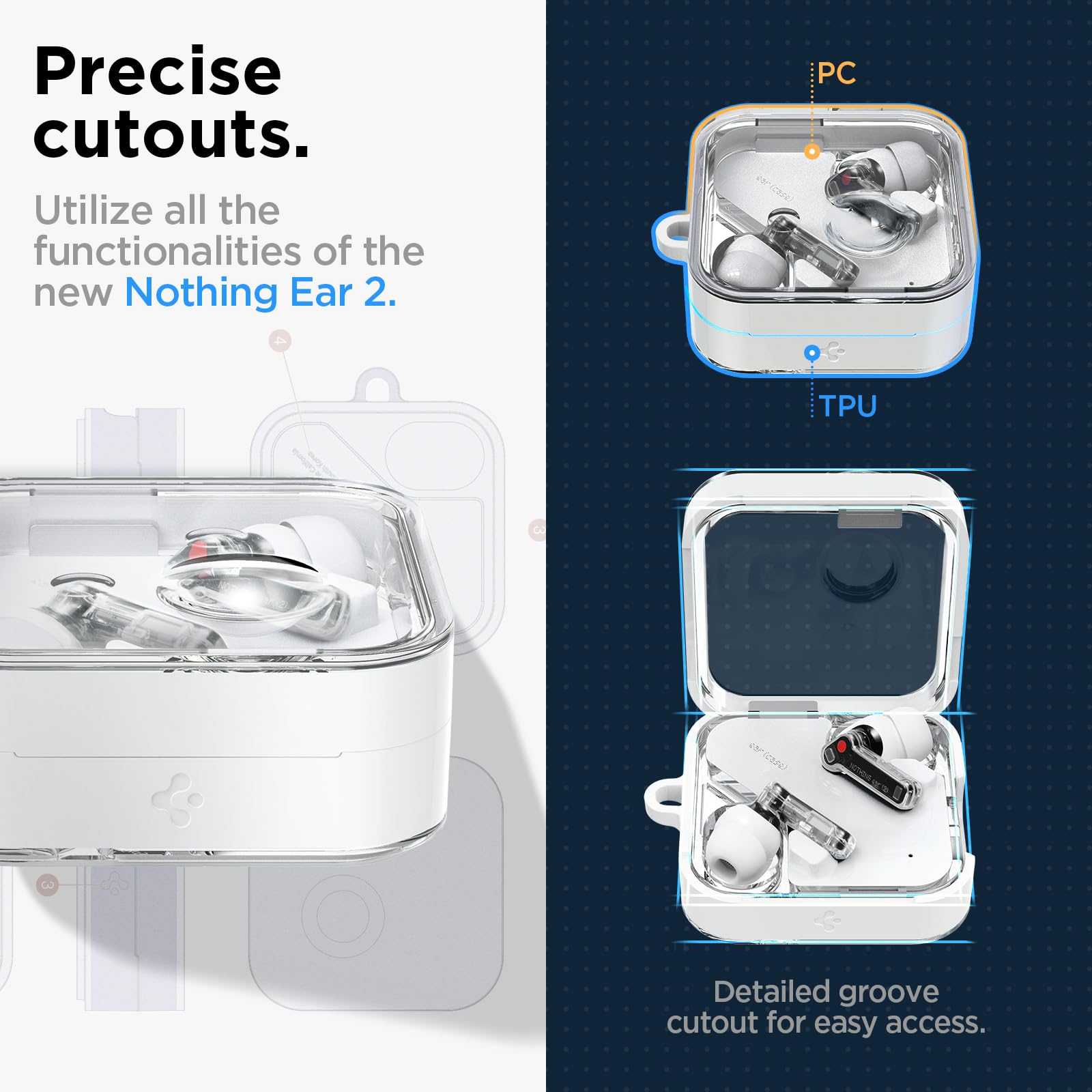 Amazon.co.jp: Spigen Nothing Ear (2) ケース クリア カラビナ付き