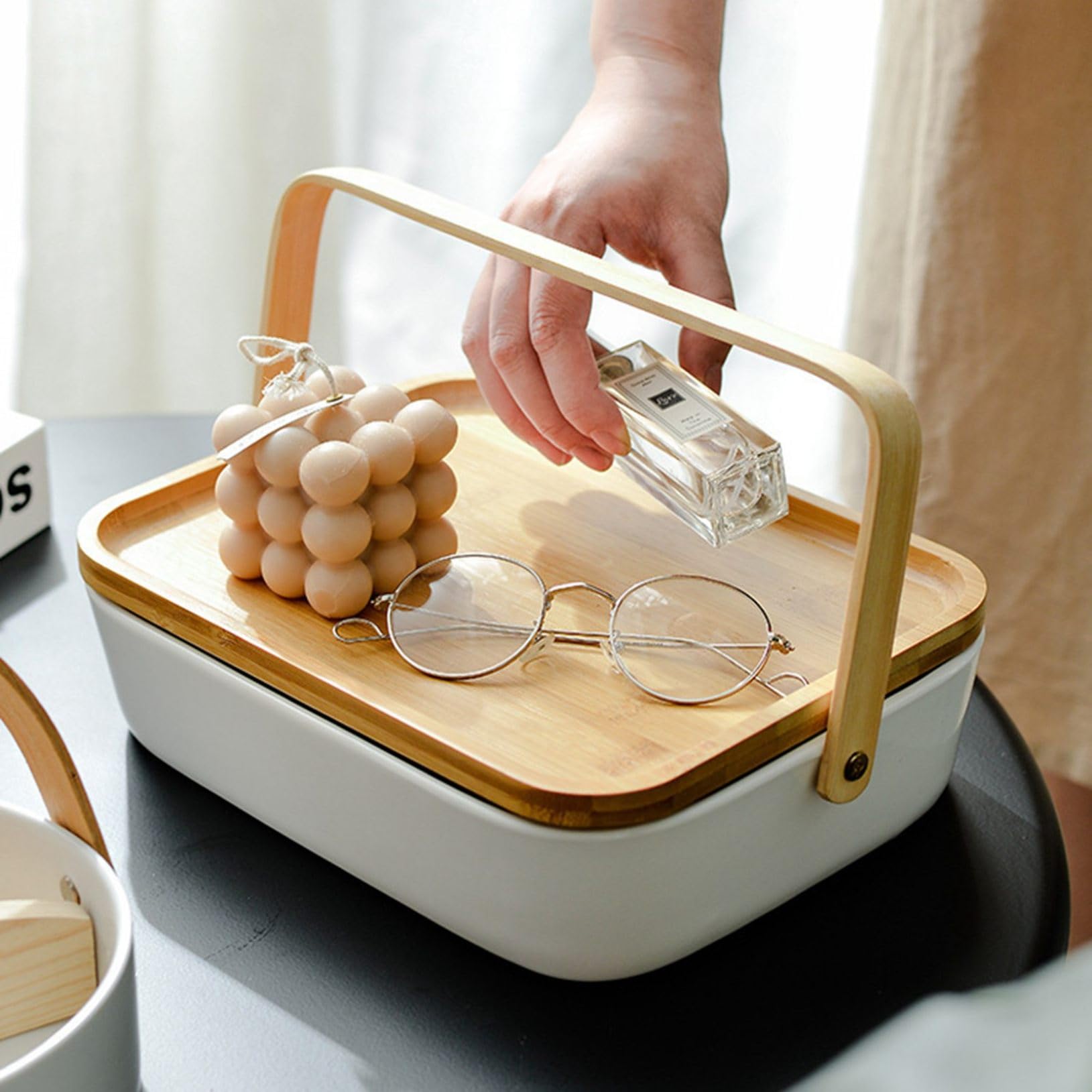 Amazon｜フルーツバスケット 陶器 木质 お菓子 フルーツ入れ ふた付き