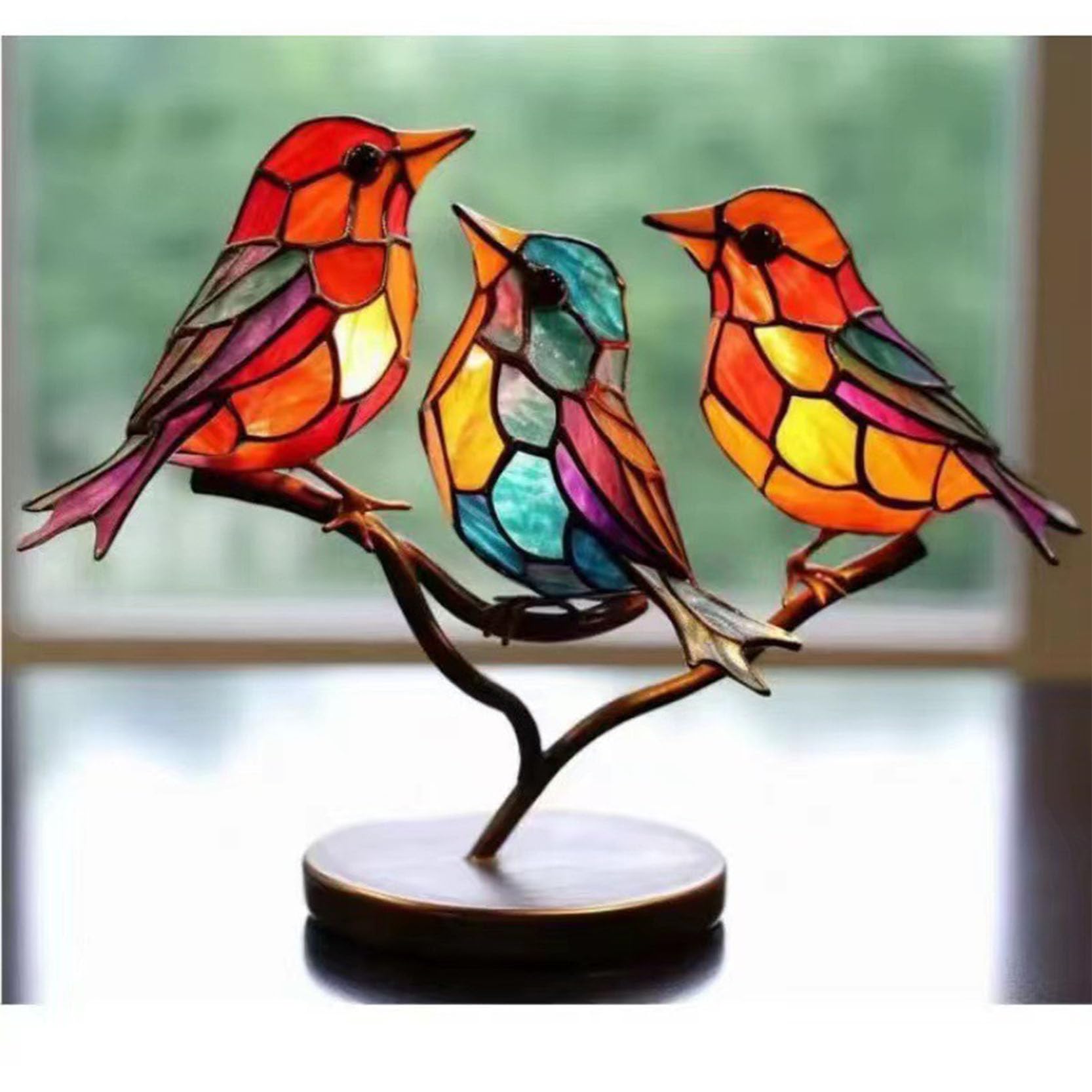Amazon.co.jp: ステンドグラスの鳥、枝のステンド鳥、薄い金属とガラス