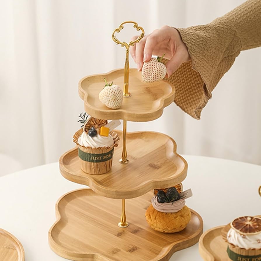 Amazon｜ケーキスタンド 竹の木製 アフタヌーンティースタンド 2段3段