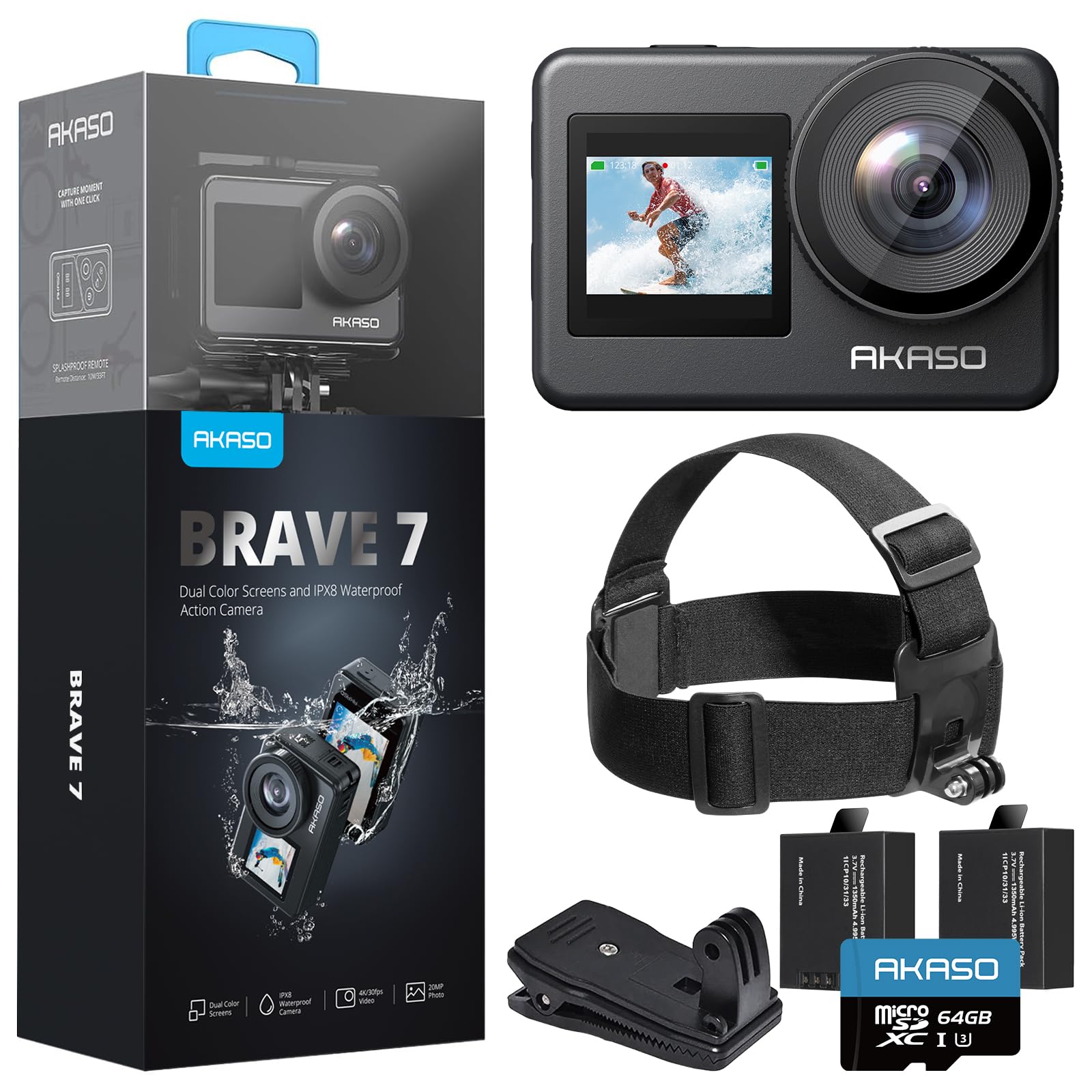 Amazon | アクションカメラ-AKASO Brave7-4Kウェアラブルカメラ IPX8本