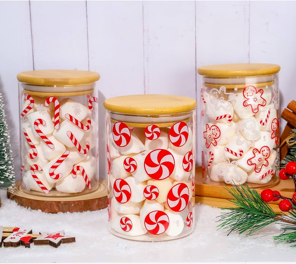 Amazon｜JarThenaAMCS クリスマスガラスストレージジャー 3個 レッド