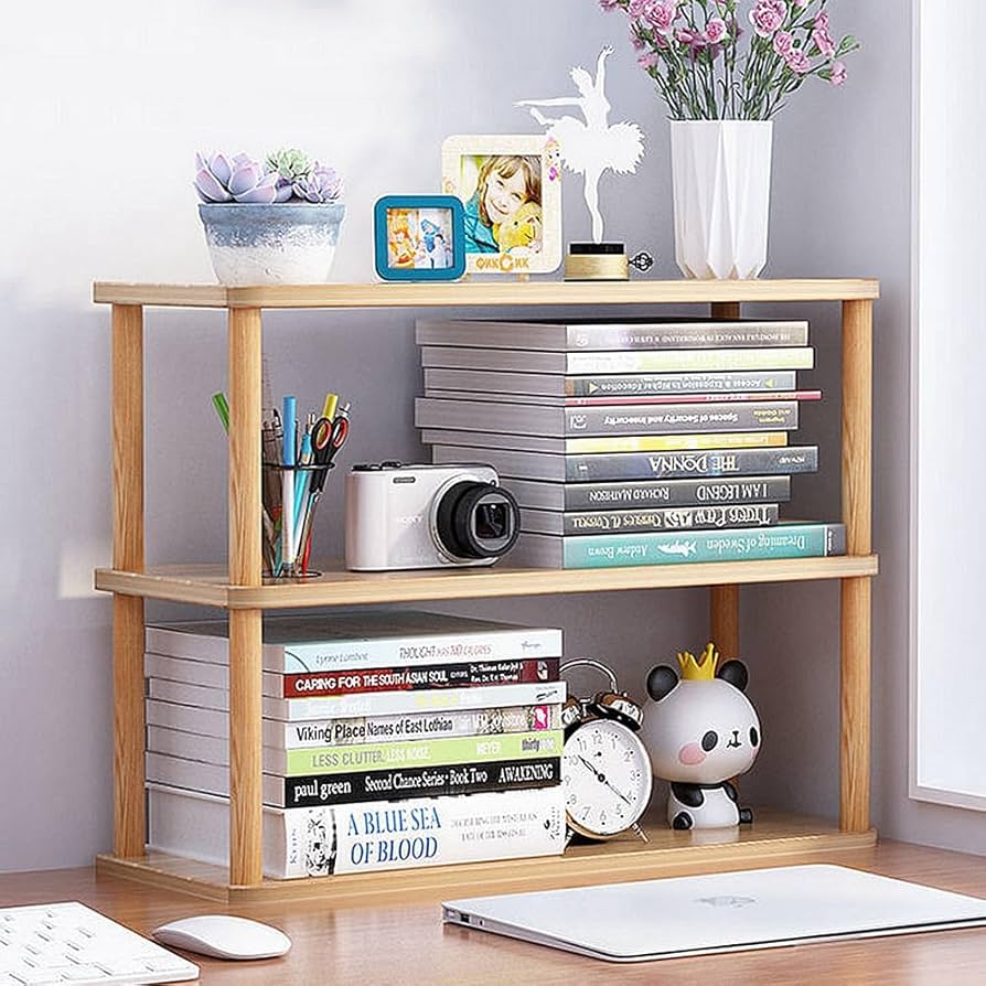 Amazon.co.jp: 机の上の2階の物置棚、簡易机の上の小型本棚、多層物置