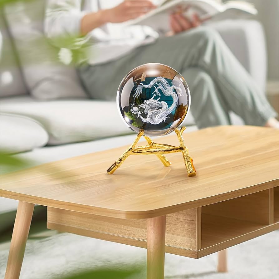 Amazon.co.jp: bardsxgfg(あき) 龍 水晶玉 台座付き 60mm 龍の置物