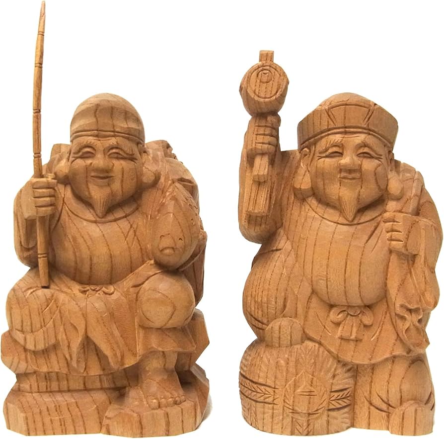 Amazon.co.jp: 国産欅 木彫り 恵比寿大黒 置物 16cm : ホーム＆キッチン