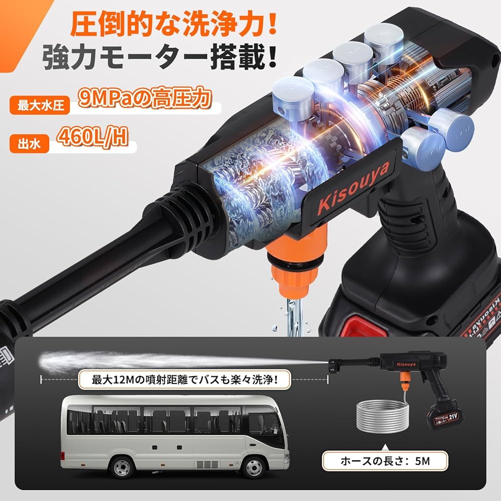 Amazon | 【Kisouya 新登場】高圧洗浄機 コードレス 充電式 9MPa強力