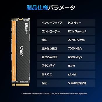 Amazon | SANZANG MASTER S7000 SSD 1TB NVMe M.2 PCIe Gen 4x4、M.2