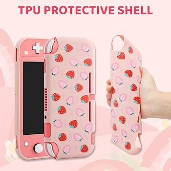 FANPL Case for Nintendo Switch Lite, Cute Pink Strawberry Carrying