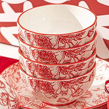 Amazon.co.jp: 食器 赤薔薇 碗皿セット 小花柄 ギフトボックス付き 白