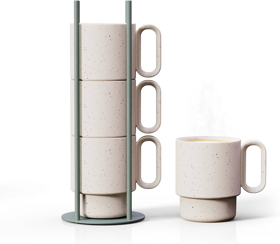 Amazon.com: LIBKEN Stackable Coffee Mug Set with Green Stand Rack