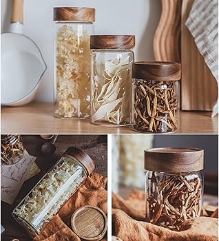 Amazon｜2個 330ml ガラスキャニスター 密閉 透明 食品保存瓶 木蓋付き
