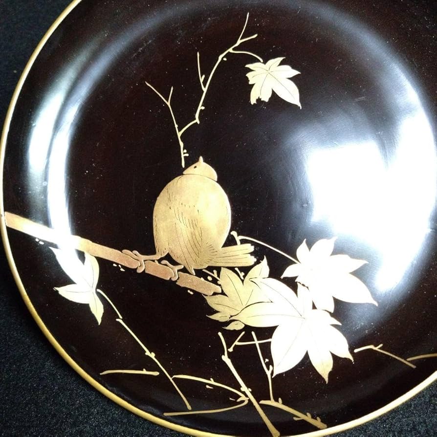 Amazon.co.jp: 漆器輪島塗 江戸期 金蒔絵 金縁 本漆塗 紅葉鳥紋様