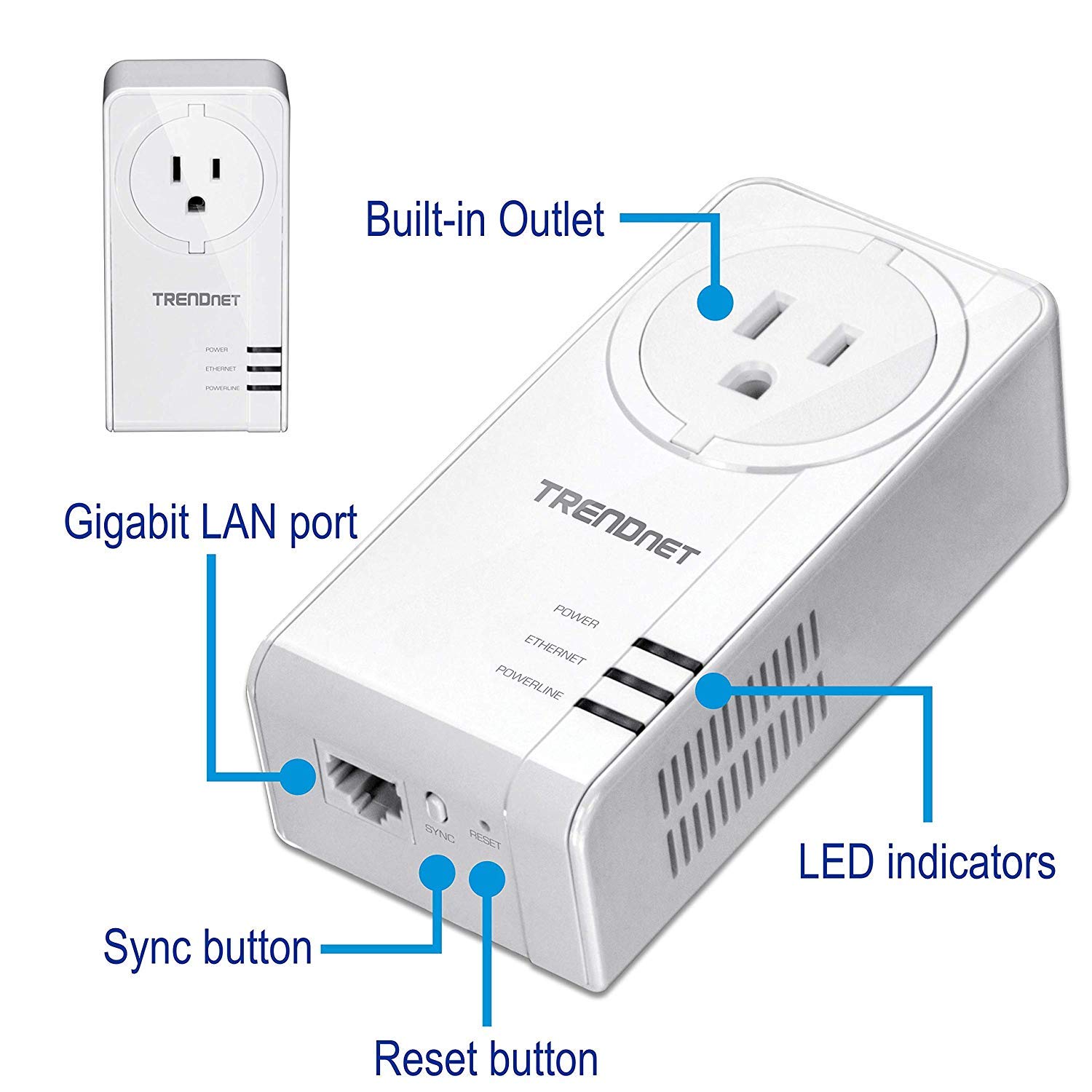 TRENDnet Powerline 1300 AV2 Adapter with Built-in Outlet Adapter