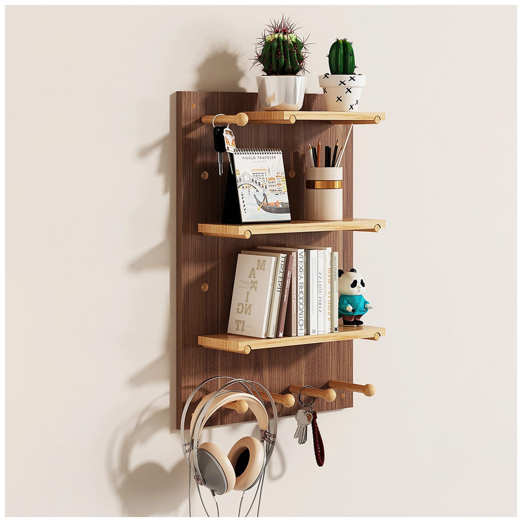 Amazon｜ウォールラック 壁掛け 木製 有孔ボード 洞洞板 フック 置き棚