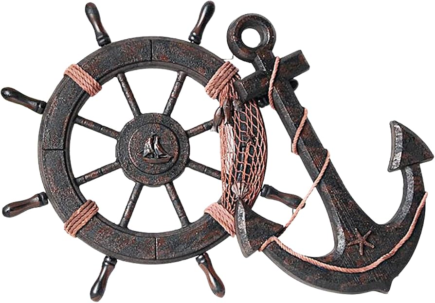 Amazon.co.jp: heizi 船 舵 インテリア 舵輪 錨 置物 海 海賊 オブジェ