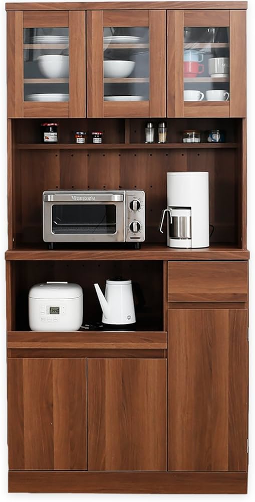 Amazon｜LOWYA ロウヤ キッチン収納 食器棚 レンジ台 3枚扉 A+Aタイプ