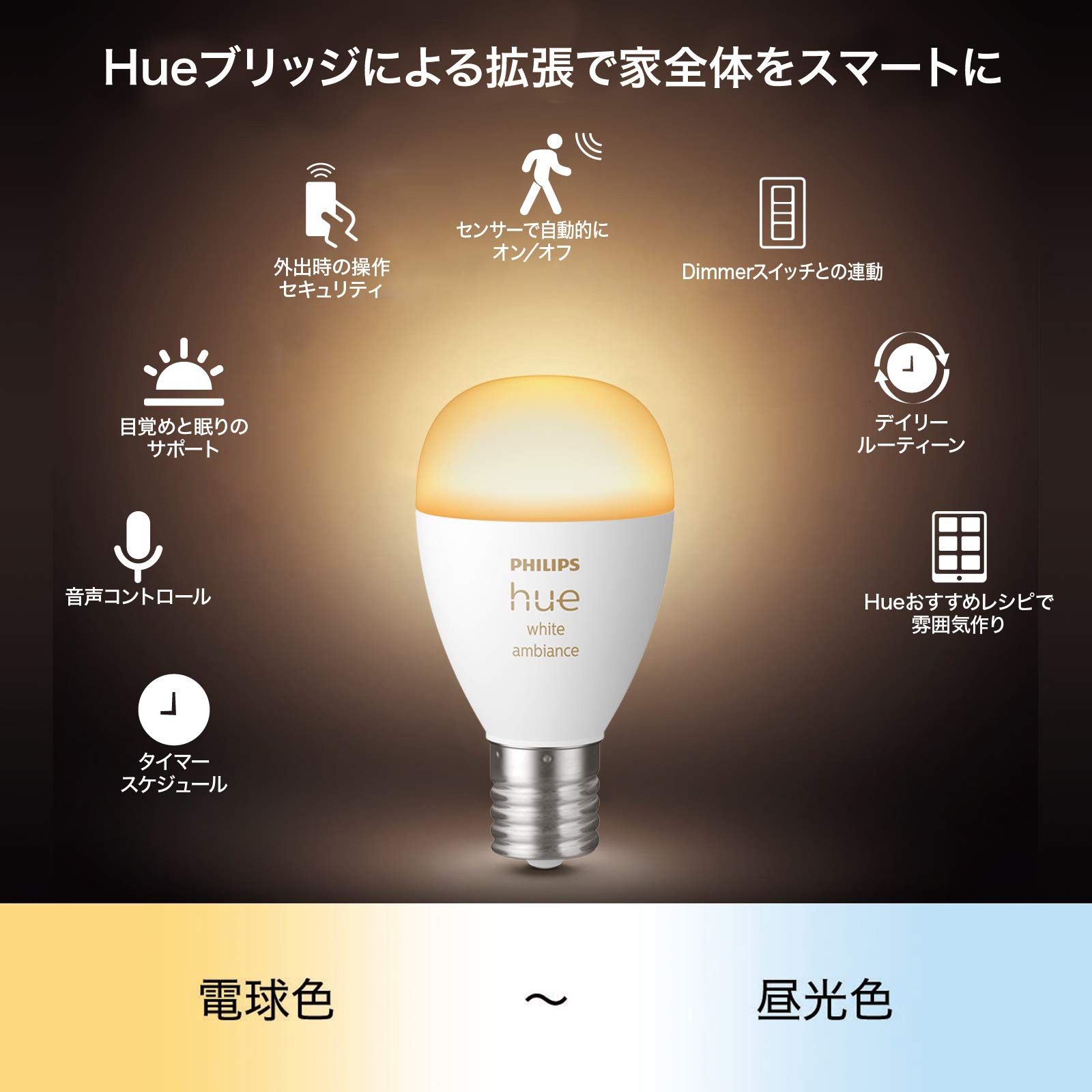 Amazon | Philips Hue スマート電球 E17 40W ホワイトグラデーション 3