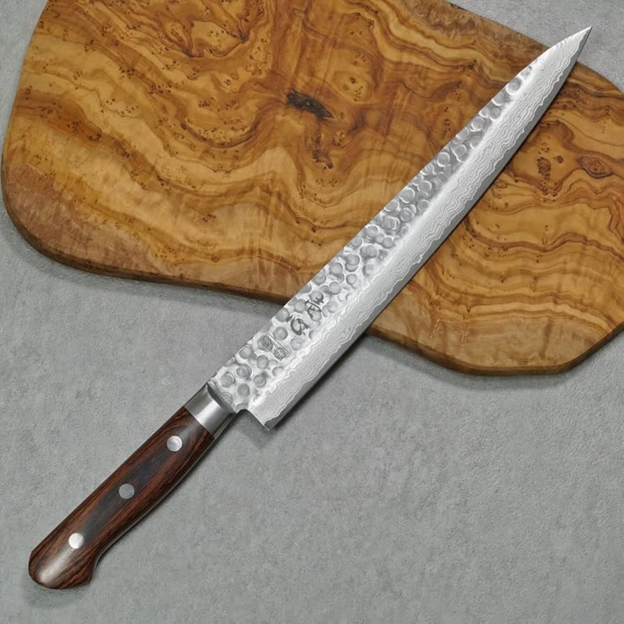 Amazon | 一心刃物 牛刀 日本製 包丁 槌目ダマスカス V金10号 VG10