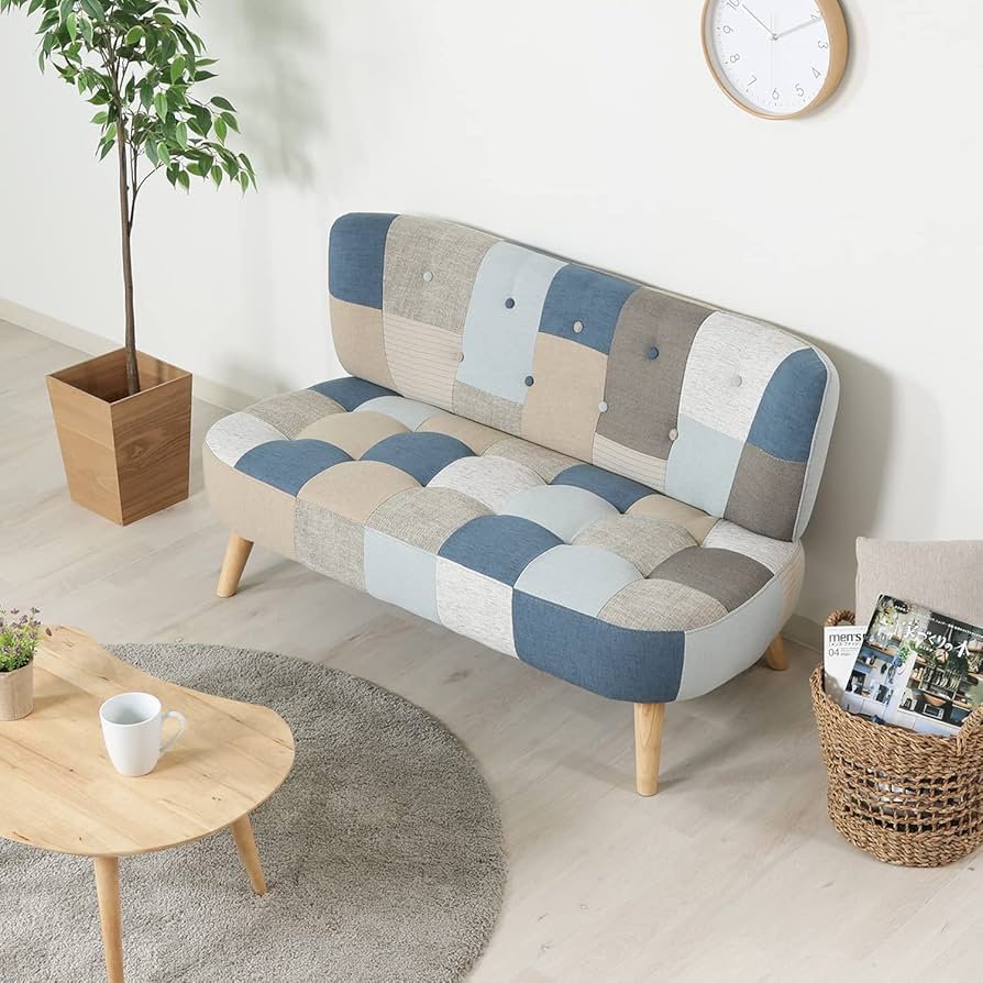 Amazon｜不二貿易 ソファ 2人掛け 幅123×奥行67×高さ68cm パッチワーク