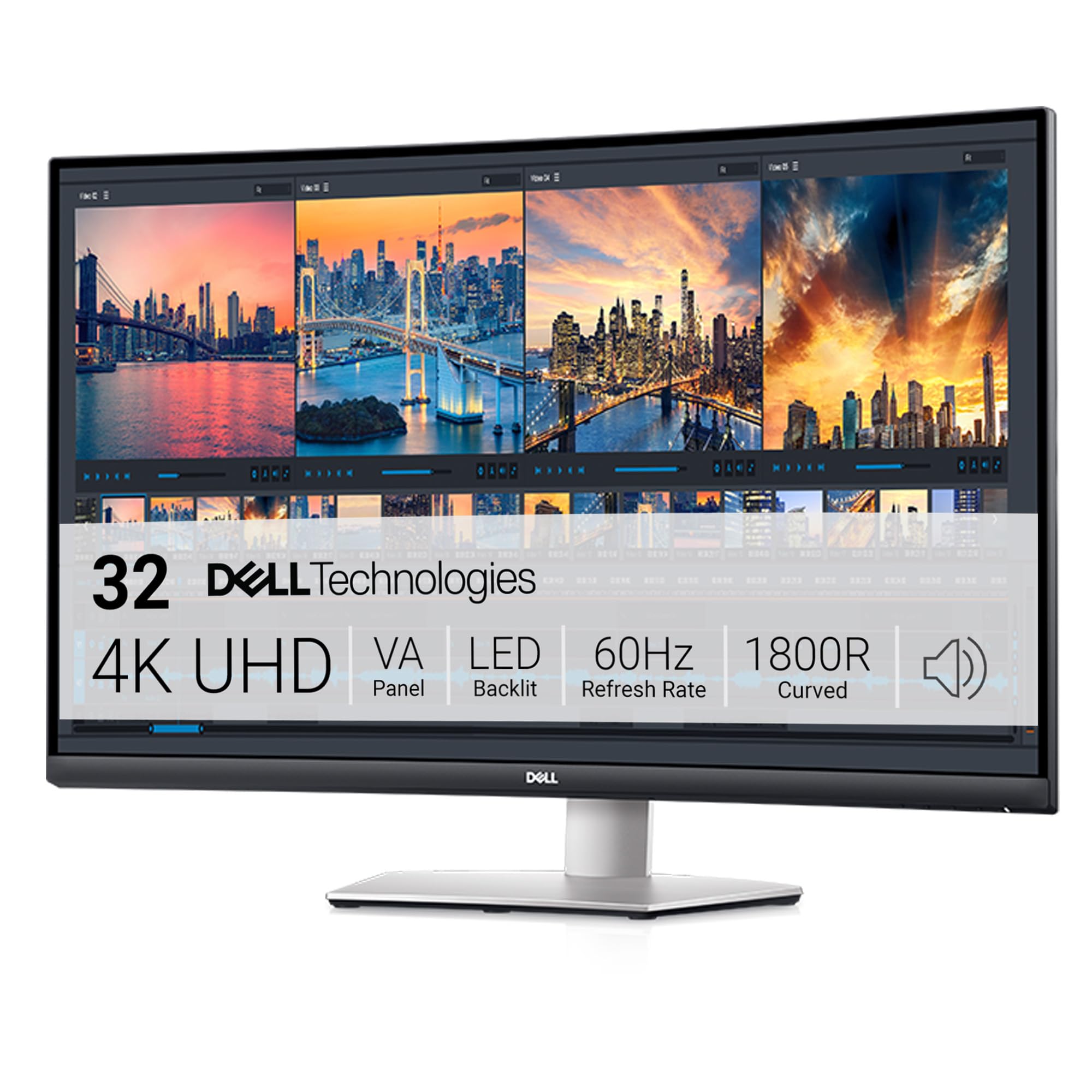 Dell S3221QSA 32 Inch 4K UHD (3840 x 2160) Curved Monitor, 60Hz