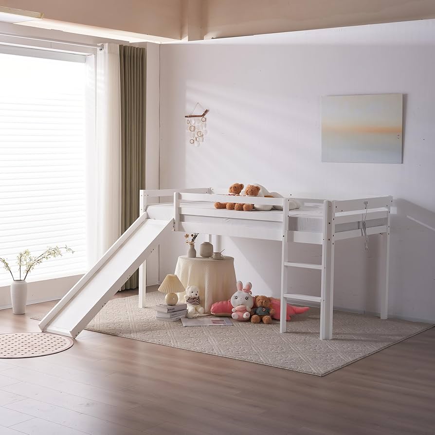 Amazon｜ロフトベッド パイプベッド シングル 二段ベッド 滑り台付き